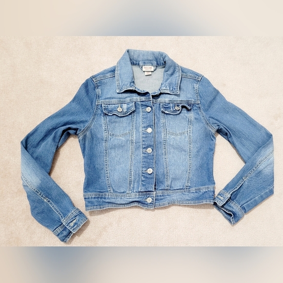 Mossimo Cropped Denim Jacket Stretch Cotton/spandex Woman's Size Medium - Picture 4 of 8